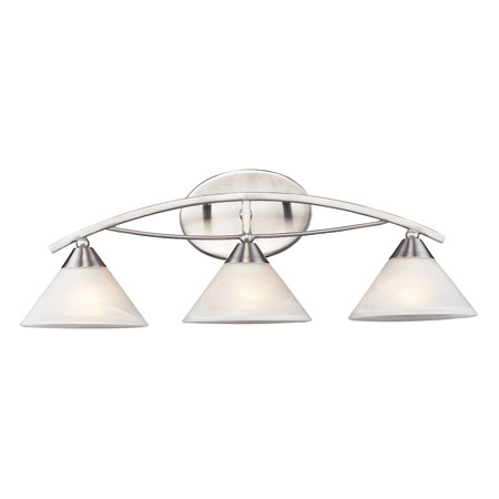 Elk Lighting 7632/3 3-Light Vanity Lamp in Satin Nickel with White Swirl Glass