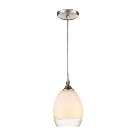 Elk Lighting 85214/1 1-Light Mini Pendant in Satin Nickel with Opal White and Clear Glass