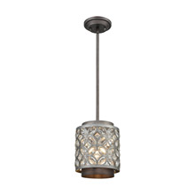 Elk Lighting 12162/1 1-Light Mini Pendant in Weathered Zinc and Matte Silver with Crystal and Metalwork Shade