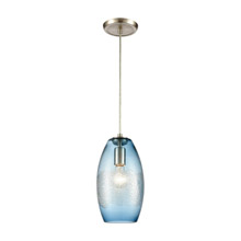 Elk Lighting 30210/1 1-Light Mini Pendant in Satin Nickel with Aqua Blue and Lightly Textured Glass