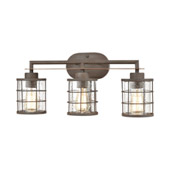 Gilbert 3-Light Vanity Light in Rusted Coffee and Light Wood with Seedy Glass - Elk Lighting 18365/3