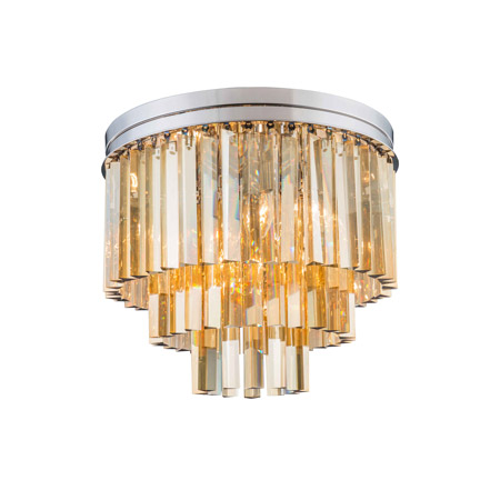 Elegant Lighting 1201F20PN-GT/RC Crystal Sydney Flush Mount Ceiling Light Fixture - Golden Teak (Smoky)