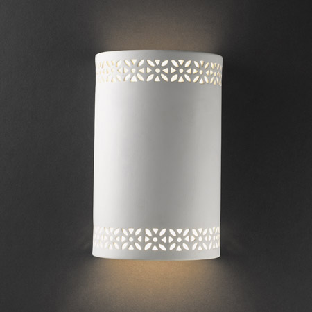 Justice Design CER-7805-BIS Ambiance Small Cylinder Wall Sconce With Floral Band