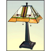 Craftsman/Mission Small Squares Banner Green Accented Table Lamp - Paul Sahlin Tiffany 1536