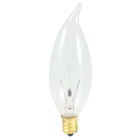 Bulbrite 403060 60W CA10 Candelabra 130V Clear Flame Tip Light Bulb