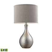 Transitional Hammered Chrome Plated LED Table Lamp With Grey Faux Silk Shade - ELK Home D124-LED