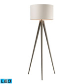 Contemporary Salford LED Floor Lamp In Satin Nickel With Off-White Linen Shade - ELK Home D2121-LED