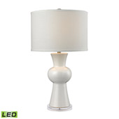 Transitional White Ceramic LED Table Lamp With Textured White Linen Hardback Shade - ELK Home D2618-LED