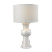 White Ceramic Table Lamp With Textured White Linen Hardback Shade - ELK Home D2618