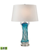 Transitional Vergato Free Blown Glass LED Table Lamp in Blue - ELK Home D2664W-LED