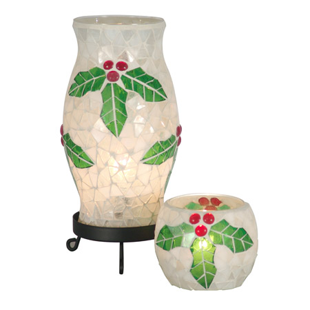 Dale Tiffany TAL100856 Xmas Holy Noel Mosaic Accent Lamp And Votive Combo Pack
