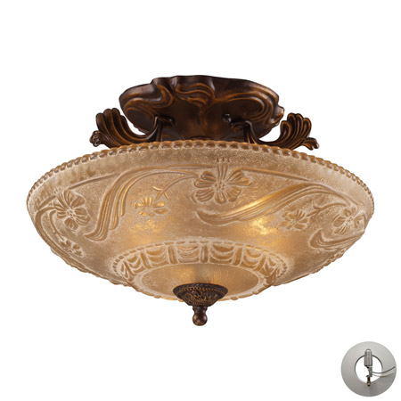Elk Lighting 08101-AGB-LA Restoration Flushes 3 Light Semi Flush In Antique Golden Bronze