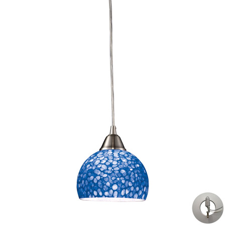 Elk Lighting 10143/1PB-LA Cira 1 Light Pendant In Satin Nickel With Pebbled Blue Glass