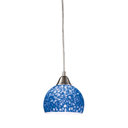 Elk Lighting 10143/1PB-LED Cira 1 Light LED Pendant In Satin Nickel With Pebbled Blue Glass