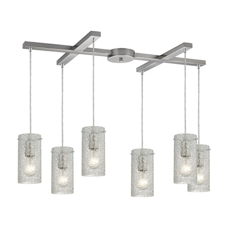 Elk Lighting 10242/6CL Ice Fragments 6 Light Pendant In Satin Nickel And Clear Glass