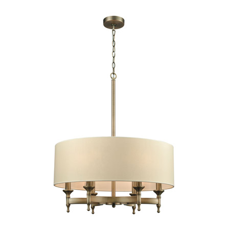 Elk Lighting 10264/6 6-Light Chandelier in Brushed Antique Brass with Light Tan Fabric Shade