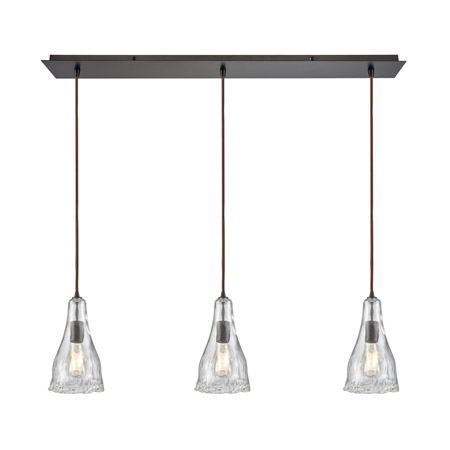 Elk Lighting 10446/3LP 3-Light Linear Mini Pendant Fixture in Oiled Bronze with Clear Hand-formed Glass