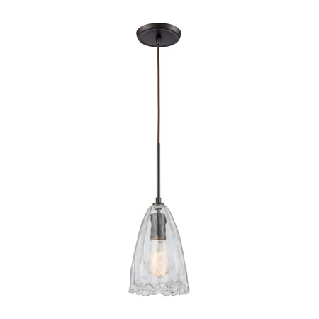 Elk Lighting 10459/1 1-Light Mini Pendant in Oiled Bronze with Clear Hand-formed Glass