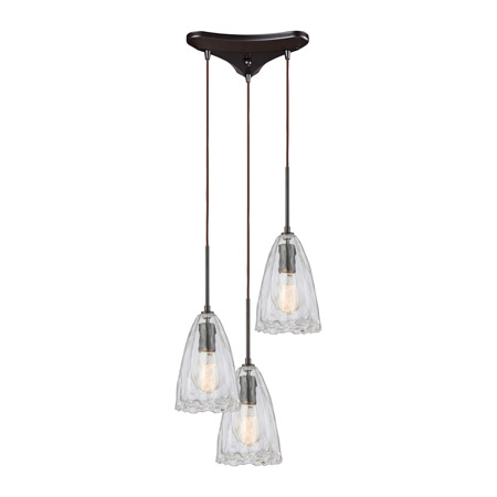 Elk Lighting 10459/3 3-Light Triangular Pendant Fixture in Oiled Bronze with Clear Hand-formed Glass