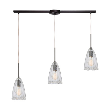 Elk Lighting 10459/3L 3-Light Linear Mini Pendant Fixture in Oiled Bronze with Clear Hand-formed Glass