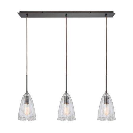 Elk Lighting 10459/3LP 3-Light Linear Mini Pendant Fixture in Oiled Bronze with Clear Hand-formed Glass