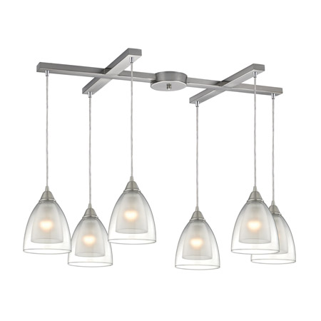 Elk Lighting 10464/6 Layers 6 Light Pendant In Satin Nickel And Clear Glass