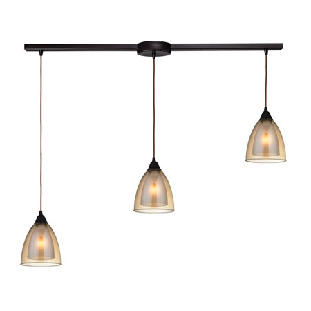 Elk Lighting 10474/3L Layers 3 Light Pendant In Oil Rubbed Bronze And Amber Teak Glass