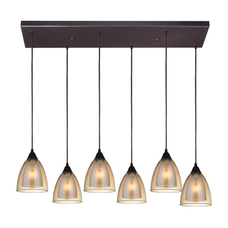 Elk Lighting 10474/6RC Layers 6 Light Pendant In Oil Rubbed Bronze And Amber Teak Glass