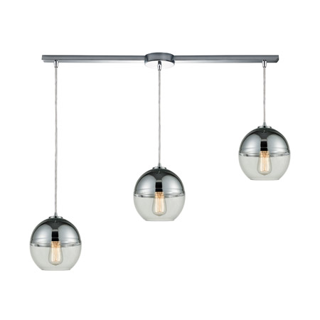 Elk Lighting 10492/3L 3-Light Linear Mini Pendant Fixture in Polished Chrome with Clear and Chrome-plated Glass