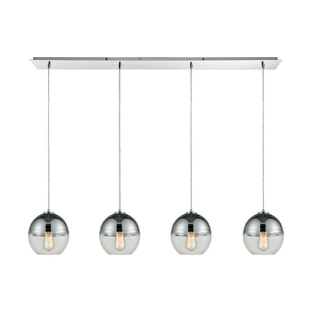 Elk Lighting 10492/4LP 4-Light Linear Pendant Fixture in Polished Chrome with Clear and Chrome-plated Glass