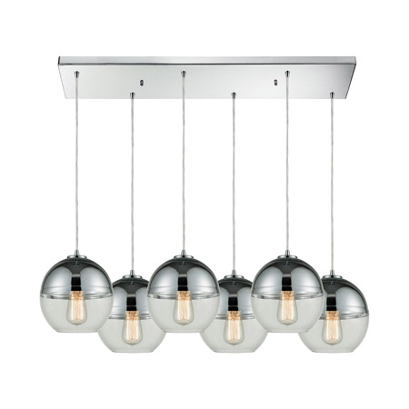 Elk Lighting 10492/6RC 6-Light Rectangular Pendant Fixture in Polished Chrome with Clear and Chrome-plated Glass