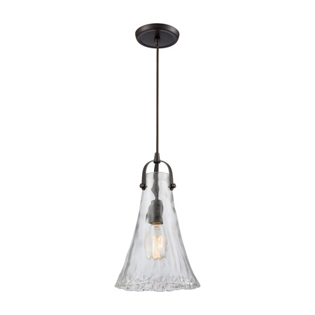 Elk Lighting 10555/1 1-Light Mini Pendant in Oiled Bronze with Clear Hand-formed Glass