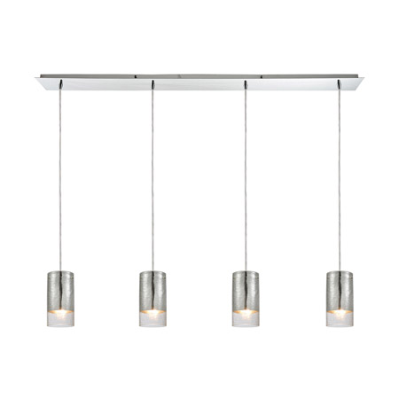 Elk Lighting 10570/4LP 4-Light Linear Pendant Fixture in Chrome with Chrome-plated and Clear Crackle Glass