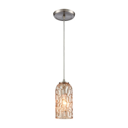 Elk Lighting 10610/1 1-Light Mini Pendant in Satin Nickel with Amber-plated Textured Glass