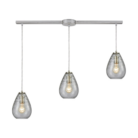 Elk Lighting 10760/3L 3-Light Linear Mini Pendant Fixture in Satin Nickel with Clear Water Glass