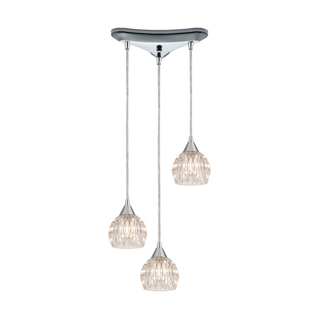 Elk Lighting 10824/3 3-Light Triangular Mini Pendant Fixture in Polished Chrome with Clear Crystal