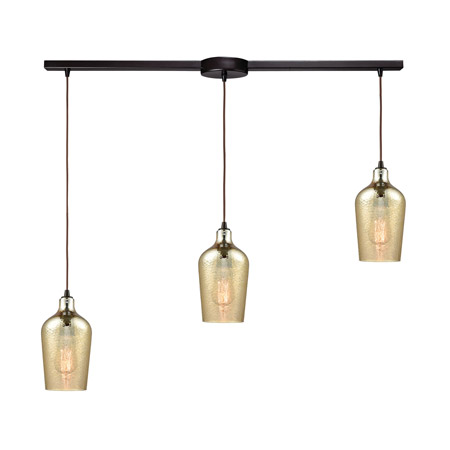 Elk Lighting 10840/3L 3-Light Linear Mini Pendant Fixture in Oiled Bronze with Amber-plated