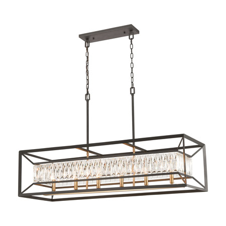 Elk Lighting 11186/6 6-Light Linear Chandelier in Charcoal with Clear Crystal