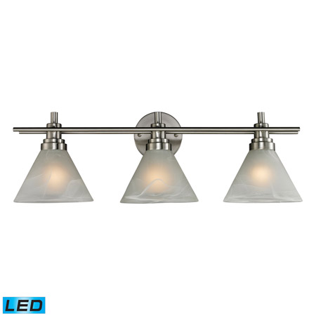 Elk Lighting 11402/3-LED Pemberton 3 Light LED Vanity In Brushed Nickel And Marbelized White Glass