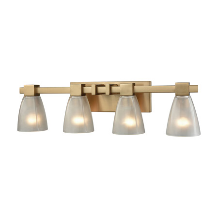 Elk Lighting 11993/4 4-Light Vanity Lamp in Satin Brass with Square-to-Round Frosted Glass