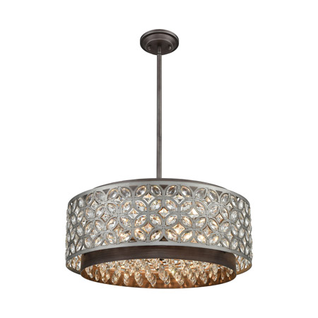 Elk Lighting 12164/6 6-Light Chandelier in Weathered Zinc and Matte Silver with Crystal and Metalwork Shade