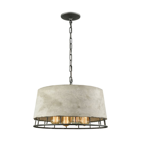 Elk Lighting 14319/4 4-Light Chandelier in Silverdust Iron with Concrete and Metal Shade