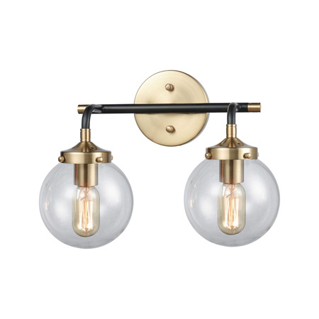 Elk Lighting 14427/2 2-Light Vanity Lamp in Matte Black and Antique Gold with Sphere-shaped Glass