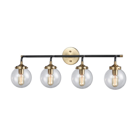 Elk Lighting 14429/4 4-Light Vanity Lamp in Matte Black and Antique Gold with Sphere-shaped Glass