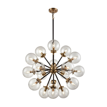 Elk Lighting 14435/18 18-Light Chandelier in Antique Gold and Matte Black with Sphere-shaped Glass