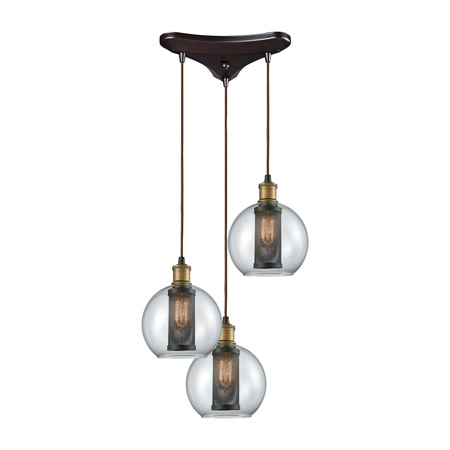 Elk Lighting 14530/3 3-Light Triangular Pendant Fixture in Oiled Bronze with Clear Glass and Cage