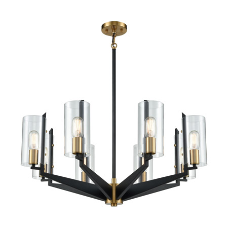Elk Lighting 15316/8 8-Light Chandelier in Matte Black and Satin Brass with Clear Glass