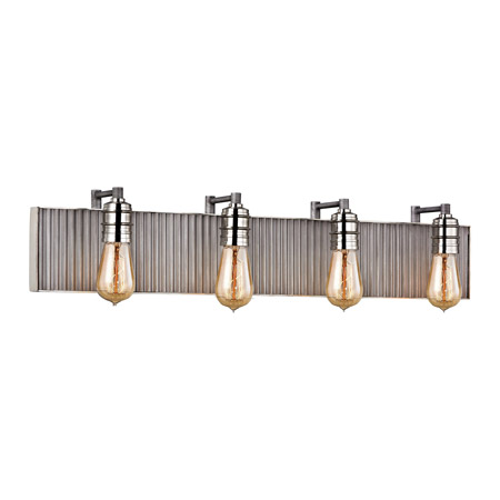 Elk Lighting 15923/4 Corrugated Steel 4 Light Vanity In Weathered Zinc And Polished Nickel
