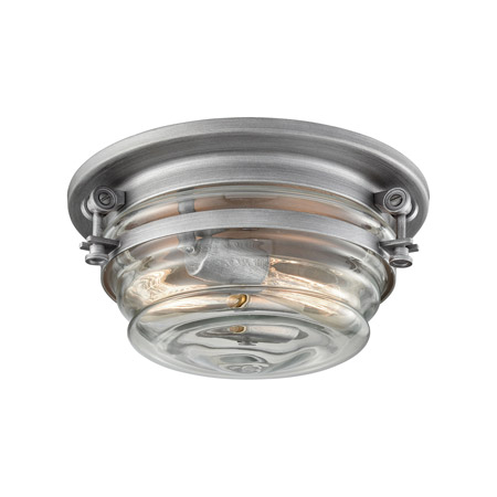 Elk Lighting 16103/2 2-Light Flush Mount in Weathered Zinc with Clear Blown Glass