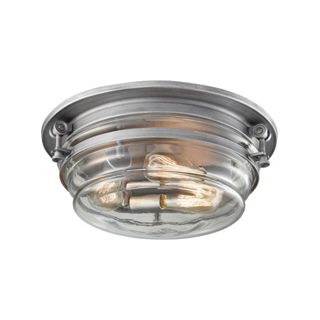 Elk Lighting 16104/3 3-Light Flush Mount in Weathered Zinc with Clear Blown Glass